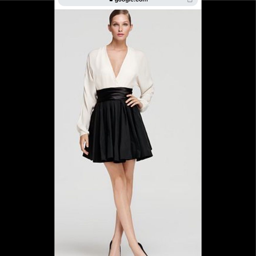 Halston Heritage Black Skirt Ivory Blouse Mini Dress